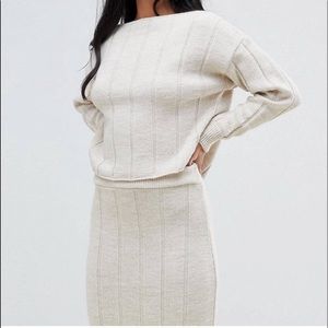 ASOS Cream White Knit Skirt Set Crop Top MIDI Skirt 8